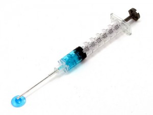 A syringe made of Legos.