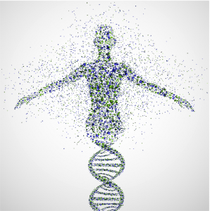 Abstract model of the genome morphing into human shape representing clinical genomics.