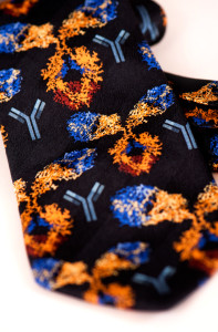 A necktie with drawings of antibodies