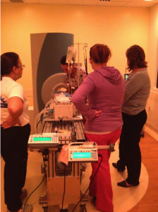 Staff prepping preemie for scanning in new MRI system-courtesy Cincinnati Children's